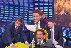 Jonathan Viale pagó la apuesta que perdió con Eduardo Feinmann por el superclásico: cantó en TV una canción de Boca de las más dolorosas para River. Foto: Captura TV