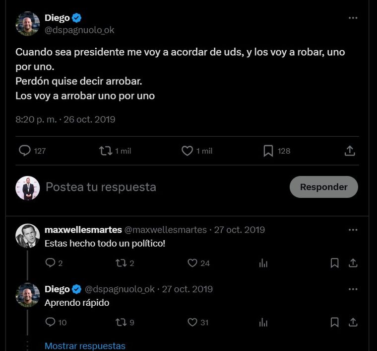 El tuit de Spagnuolo El tuit de Spagnuolo