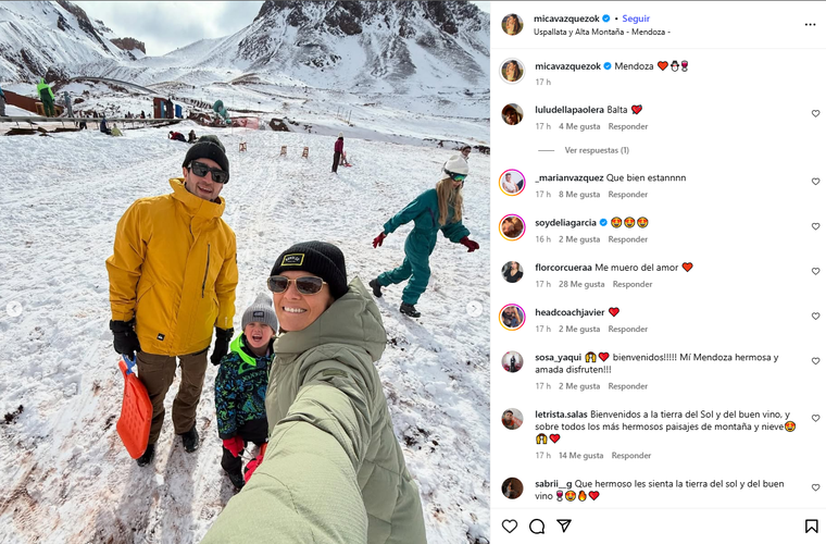El posteo de Mica Vázquez y su familia en Mendoza. Foto: captura de pantalla Instagram/ @micavazquezok. El posteo de Mica Vázquez y su familia en Mendoza. Foto: captura de pantalla Instagram/ @micavazquezok.