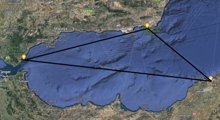 La zona conocida como triángulo de las Bermudas andaluz donde desaparecieron Maxi y Emmanuel Foto: Google Maps