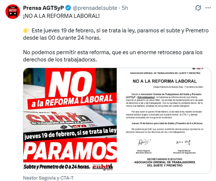 Los subtes no funcionarán en el marco del paro general. Los subtes no funcionarán en el marco del paro general.