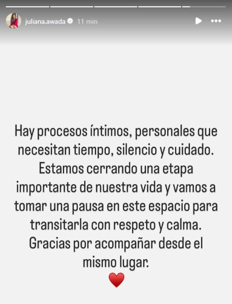La publicación de Juliana Awada sobre su separación de Mauricio Macri. La publicación de Juliana Awada sobre su separación de Mauricio Macri.