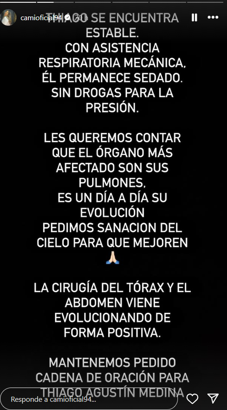 Thiago tiene comprometidos sus pulmones. Foto: captura de pantalla Instagram/ @camioficial94. Thiago tiene comprometidos sus pulmones. Foto: captura de pantalla Instagram/ @camioficial94.