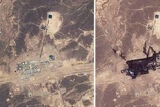 Las imágenes satelitales muestran el área donde el oleoducto Este-Oeste fue impactado antes (izquierda) y después.