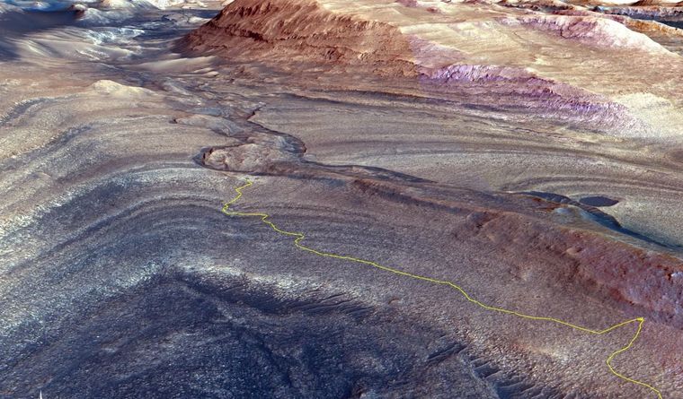 Recorrido del rover Curiosity hasta Gediz Vallis. Foto: Dpa.