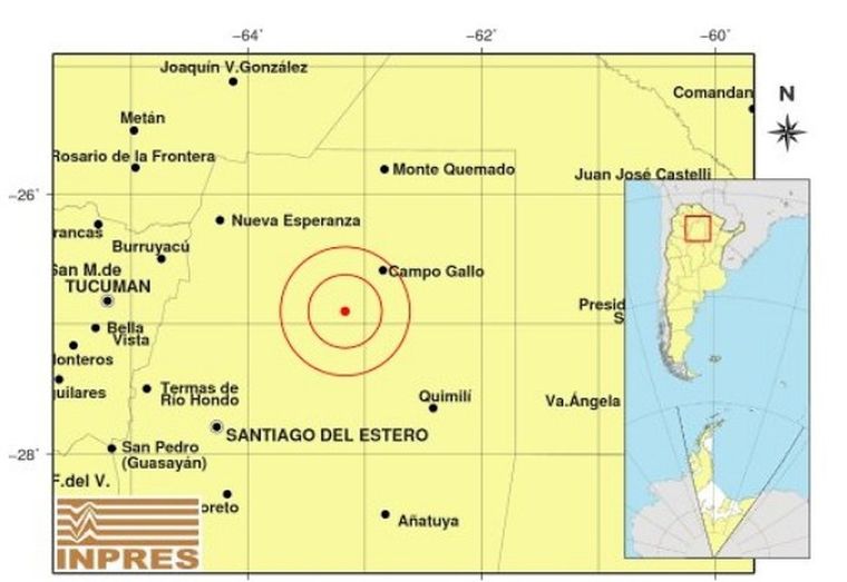 El fuerte sismo se registró al norte de la ciudad de Santiago del Estero Foto: Inpres