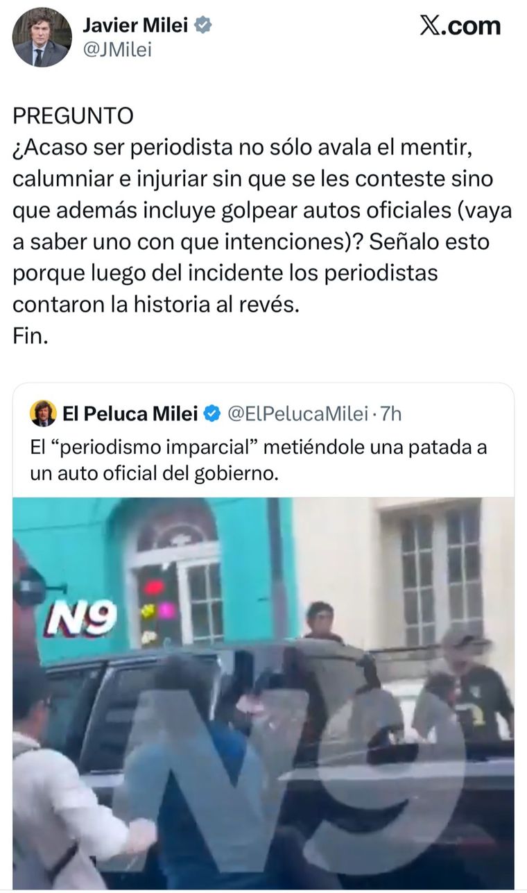 Javier Milei volvió a tuitear contra la prensa Javier Milei volvió a tuitear contra la prensa