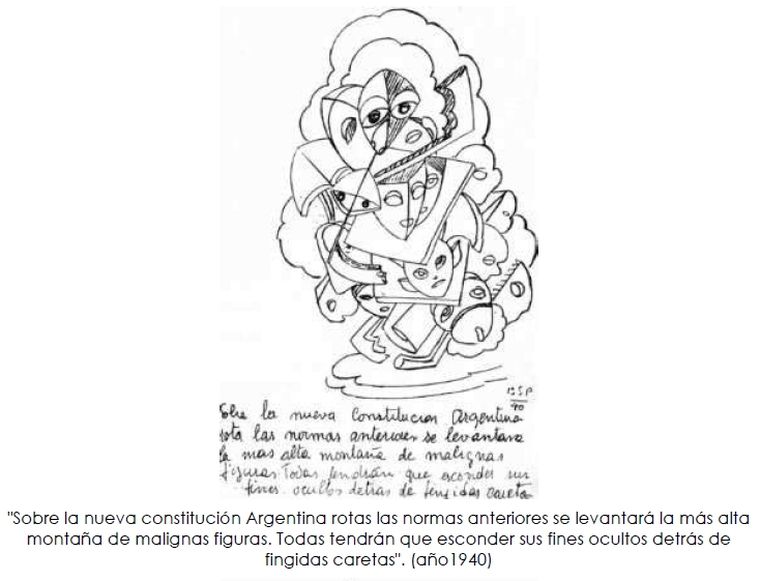 Sobre la nueva constitución Argentina rotas las normas anteriores se levantará la más alta montaña de malignas figuras. Todas tendrán que esconder sus fines ocultos detrás de fingidas caretas. Escrita en 1940