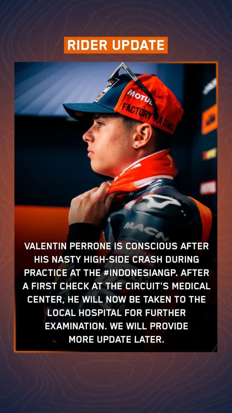 El comunicado del equipo tras el accidente de Valentín Perrone. El comunicado del equipo tras el accidente de Valentín Perrone.