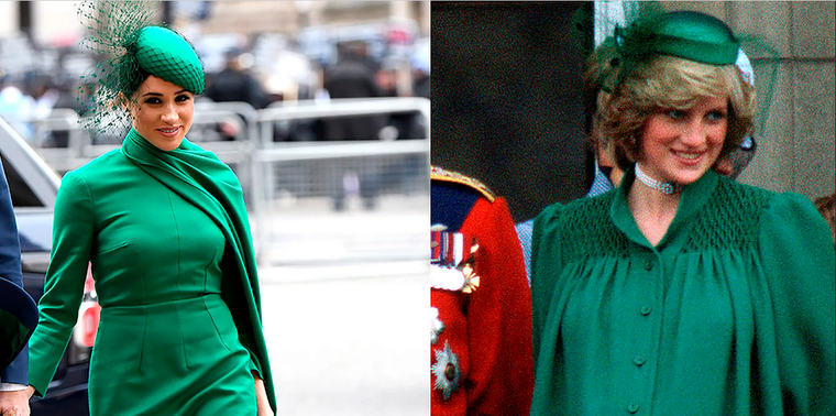 Lady Di y Meghan Markle son dos de las mujeres más importantes en las últimas décadas de historia de la realeza británica. Y sorprenden por lo que tienen en común. Foto: Vogue MX - https://media.vogue.mx/photos/5e6971635de8fd0009f5b1e2/master/w_3000,h_2000,c_limit/meghan-markle-con-vestido-verde-como-la-princesa-diana.jpg