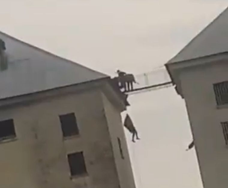 Impactante Varios internos trataron de subir a otro, pero salió mal.