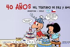 Condorito y Mafalda festejan similitudes a 40 años de la firma por el tratado de paz y amistad.