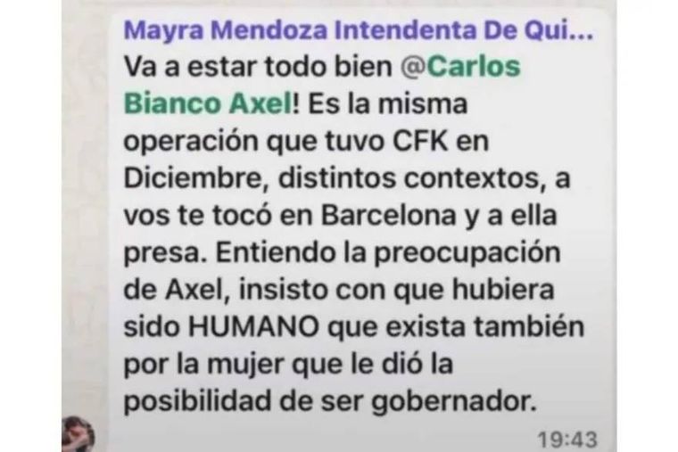 El mensaje que se filtró de Mayra Mendoza El mensaje que se filtró de Mayra Mendoza