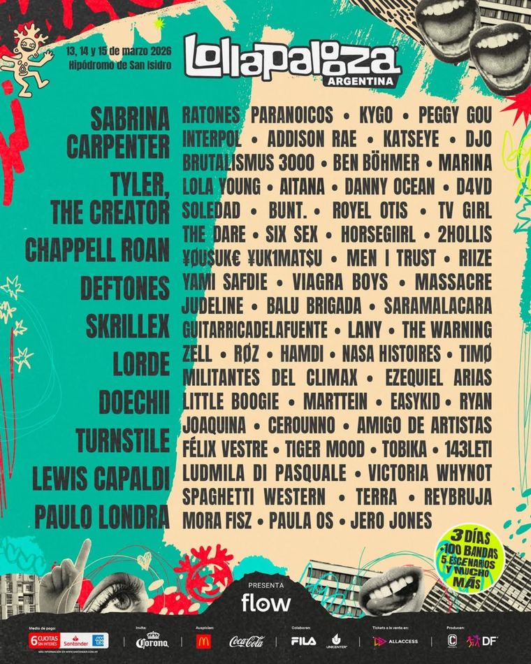 El lineup del Lollapalooza 2026. El lineup del Lollapalooza 2026.