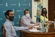 Nieri y sus ministros en la conferencia de este martes. Foto: Prensa Gobierno de Mendoza