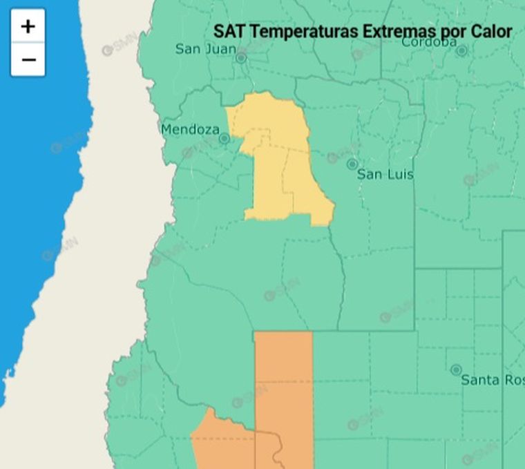 El SMN emitió un alerta por temperaturas extremas (calor) en algunas zonas de Mendoza. El SMN emitió un alerta por temperaturas extremas (calor) en algunas zonas de Mendoza.
