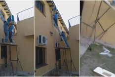 Los obreros no tenían las mejores medidas de seguridad y terminaron cayendo del andamio Los obreros no tenían las mejores medidas de seguridad y terminaron cayendo del andamio