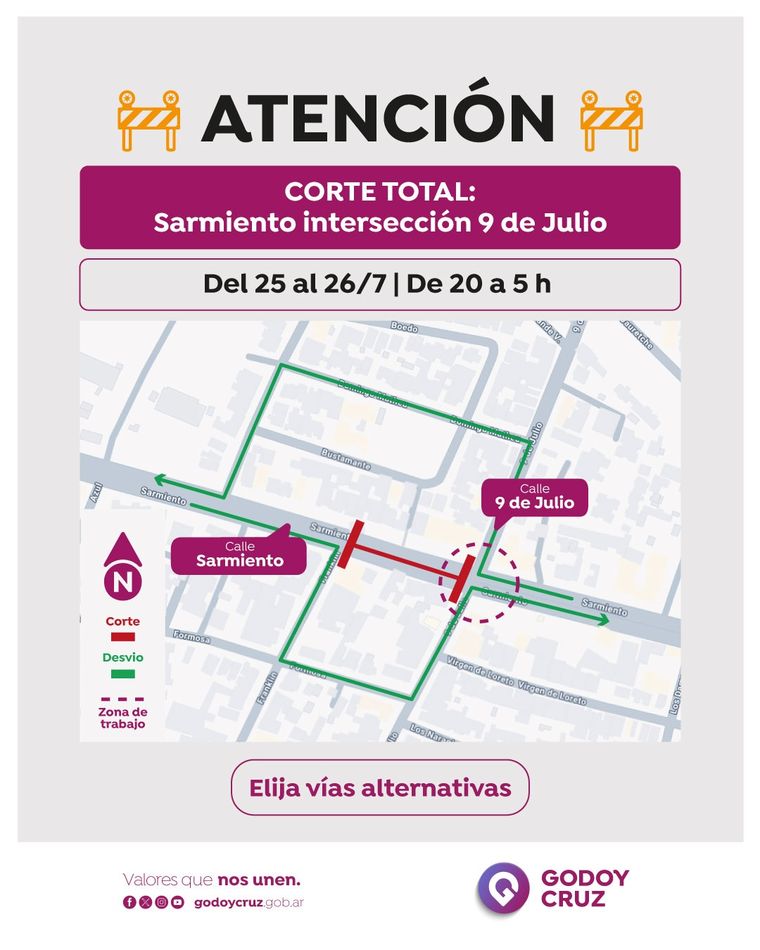 La intersección de Sarmiento y 9 de Julio estará inhabilitada al tránsito entre la noche del viernes y la madrugada del sábado La intersección de Sarmiento y 9 de Julio estará inhabilitada al tránsito entre la noche del viernes y la madrugada del sábado