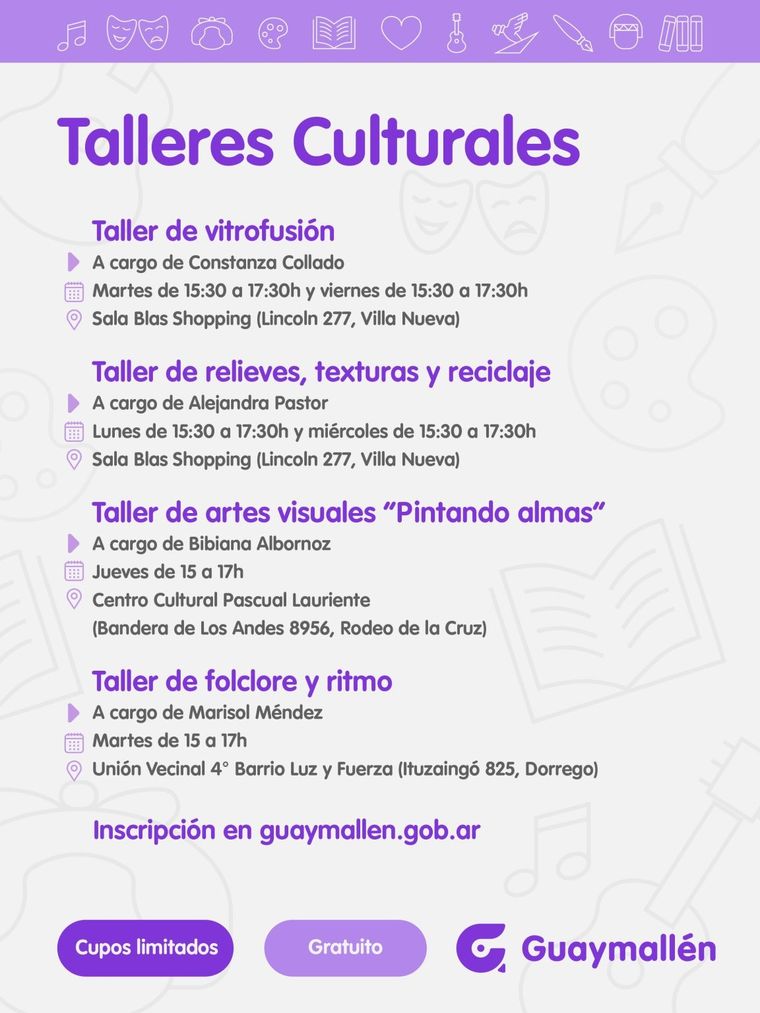 Guaymallén suma actividades gratuitas durante junio con cupos limitados. Guaymallén suma actividades gratuitas durante junio con cupos limitados.