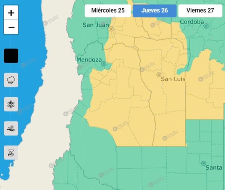 El SMN emitió un alerta por tormentas en Mendoza para este jueves. El SMN emitió un alerta por tormentas en Mendoza para este jueves.