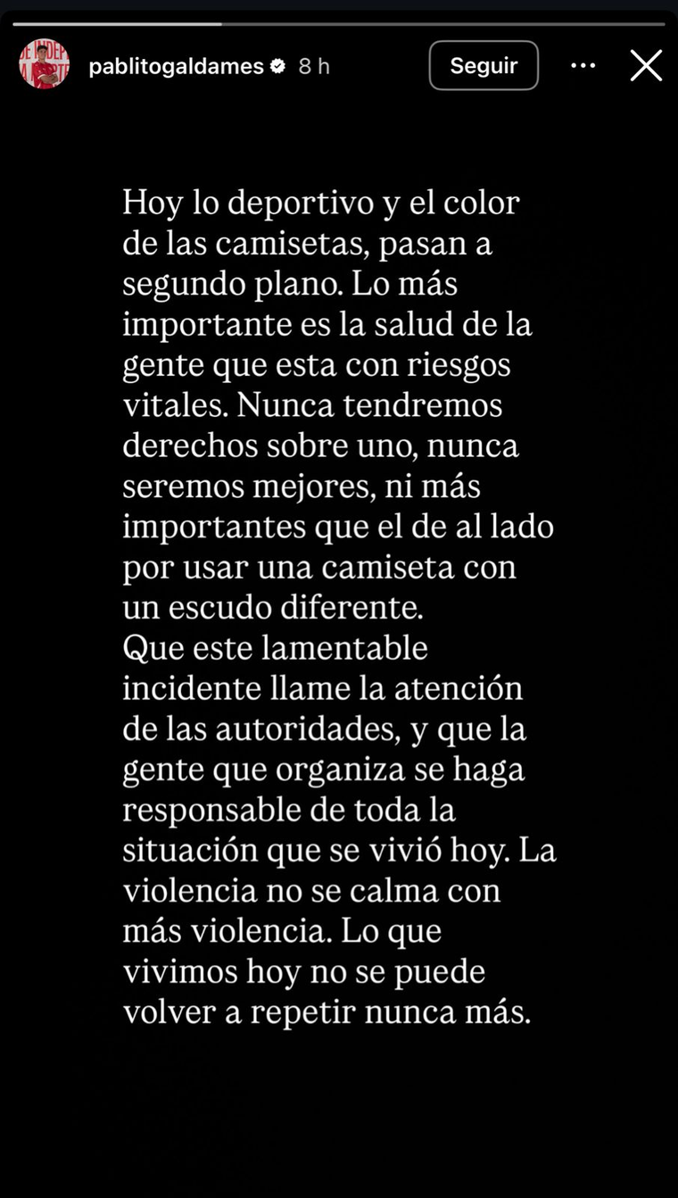 Pablo Galdames también se expresó por los incidentes en Independiente-Universidad de Chile Pablo Galdames también se expresó por los incidentes en Independiente-Universidad de Chile