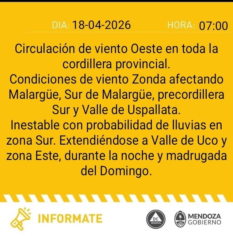 Mendoza, bajo alerta. Mendoza, bajo alerta.