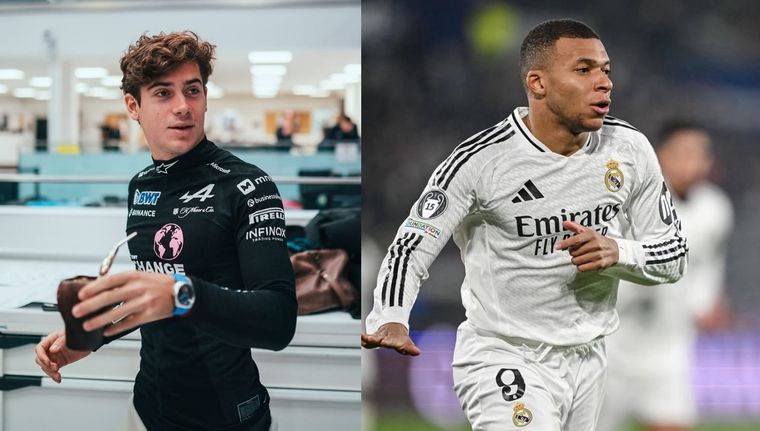 Colapinto grabó un golazo de Mbappé en vivo y en directo y su reacción fue viral. Foto: @k.mbapee y @alpinef1team