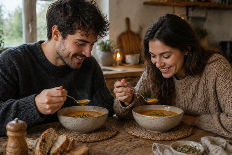 El otoño, una buena época para tomar sopa. (Imagen creada con IA). El otoño, una buena época para tomar sopa. (Imagen creada con IA).