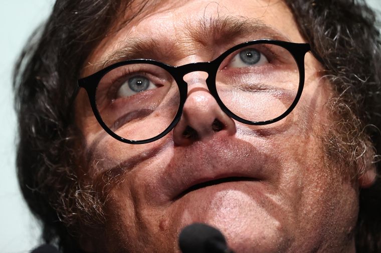 Javier Milei durante el cierre de su campaña en el Movistar Arena Foto: EFE