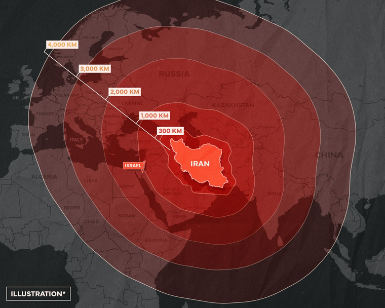 Londres, Frankfurt, Zúrich, París y otras ciudades clave de Europa aparecen dentro del alcance del misil iraní, según el mapa difundido por Israel. Londres, Frankfurt, Zúrich, París y otras ciudades clave de Europa aparecen dentro del alcance del misil iraní, según el mapa difundido por Israel.