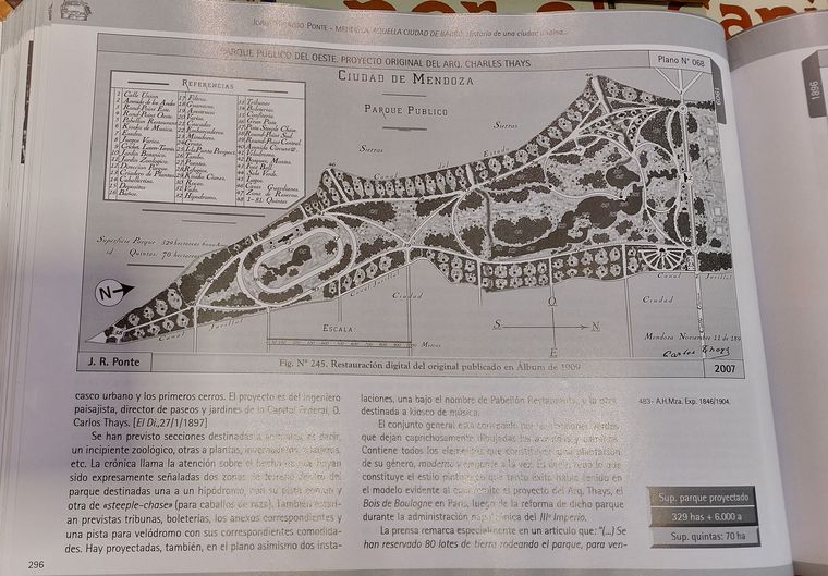 Plano antiguo del casco histórico del Parque General San Martín que se encuentra en el libro 