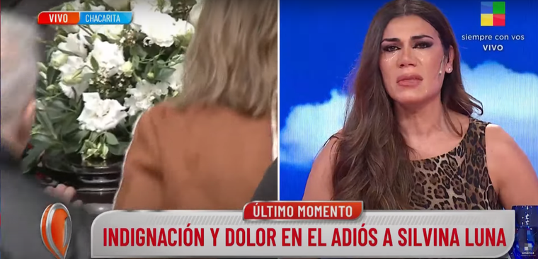 Las lágrimas de Flor de la V mientras despedían los restos de Silvina Luna. Foto: Imagen de América TV