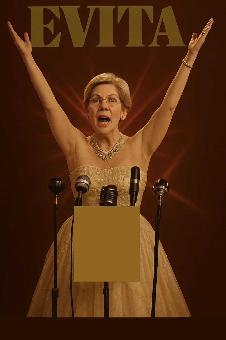 La imagen de Elizabeth Warren como Evita que compartió Scott Bessent. La imagen de Elizabeth Warren como Evita que compartió Scott Bessent.