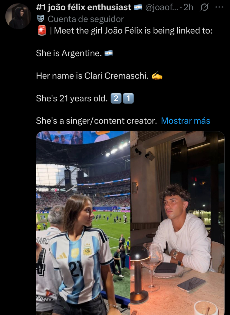 En Instagram los fans de Félix también comentan el vínculo con la mendocina. En Instagram los fans de Félix también comentan el vínculo con la mendocina.
