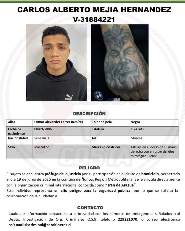 La alerta emitida por la Argentina por el sicario liberado erroneamente en Chile. La alerta emitida por la Argentina por el sicario liberado erroneamente en Chile.