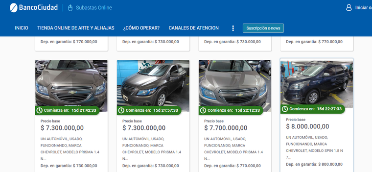 Captura de la subasta que realiza Diputados en el Banco Ciudad. Captura de la subasta que realiza Diputados en el Banco Ciudad.