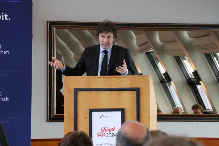 Milei apuntó contra los socialistas violentos durante su discurso en Alemania. Foto: Prensa Presidencia