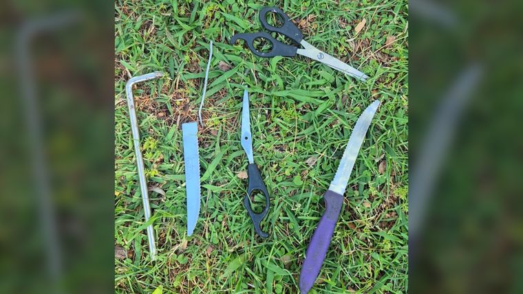 Las armas blancas incautadas al malviviente detenido en el tradicional espacio verde capitalino.&nbsp;