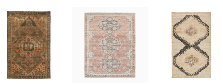 Tres modelos de alfombra medallón. Créditos: lChairish, West Elm US y Pottery Barn US. Tres modelos de alfombra medallón. Créditos: lChairish, West Elm US y Pottery Barn US.