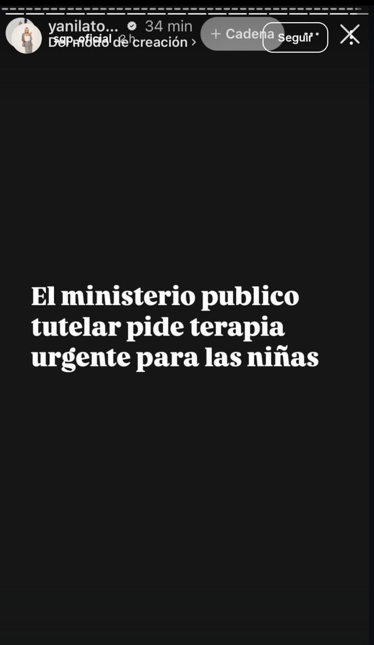 Historia de Yanina Latorre. Créditos: Instagram / yanilatorre Historia de Yanina Latorre. Créditos: Instagram / yanilatorre