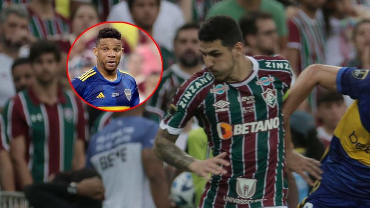 Nino, el capitán de Fluminense, fue quien recibió el infantil golpe de Fabra cuando Boca se quedó con 10 Foto: EFE