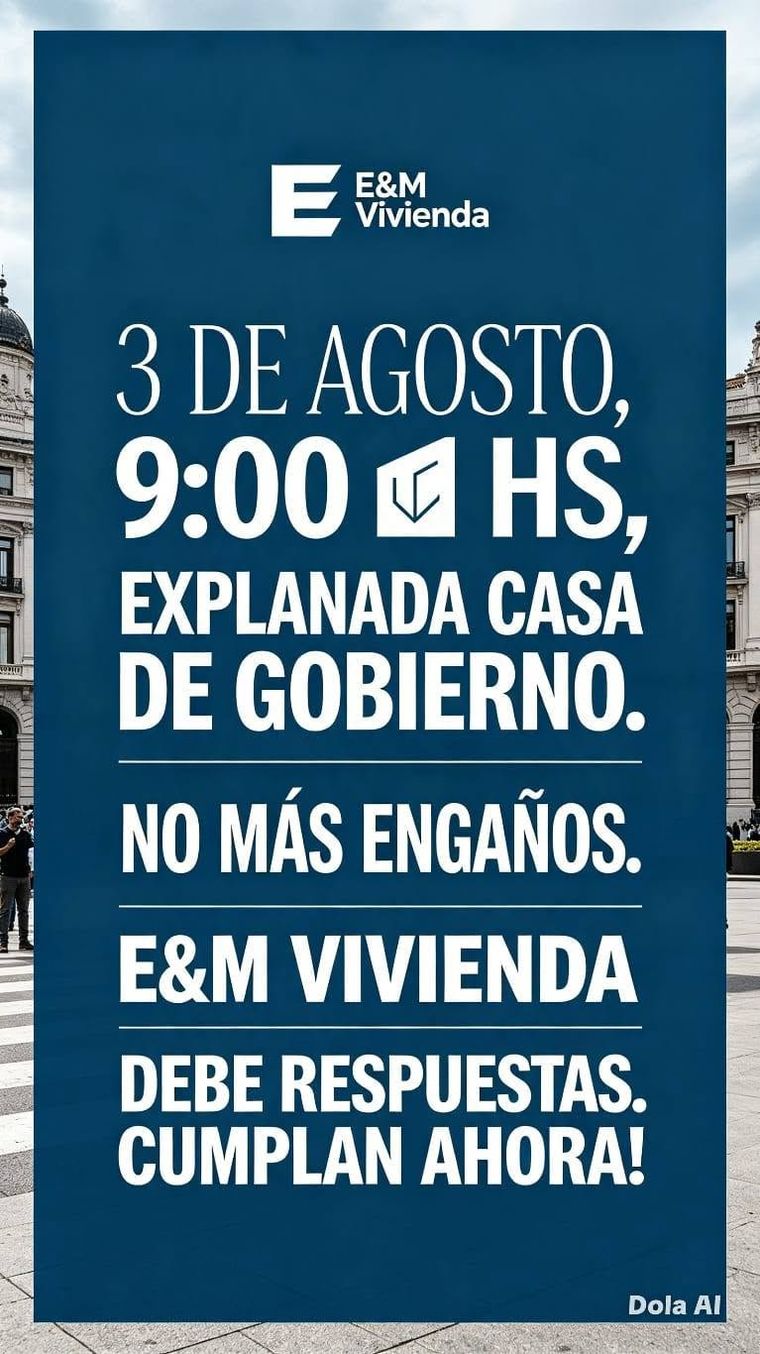 Flyer de redes en donde las familias afectadas llaman a una movilizacion a Casa de Gobierno con el objetivo de ser escuchados y que la causa avance. Foto: Redes Sociales