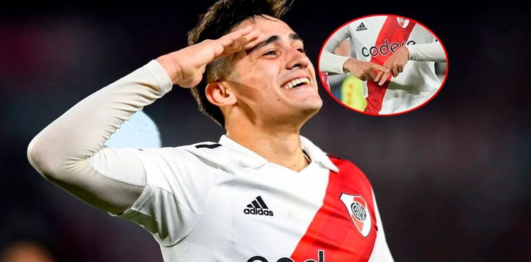 Los festejos de Solari en sus primeros goles con River.