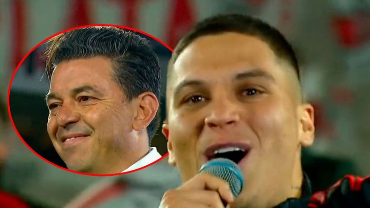 Quintero leyó unas palabas de la gente para Gallardo y cerró con un cantito para Boca.