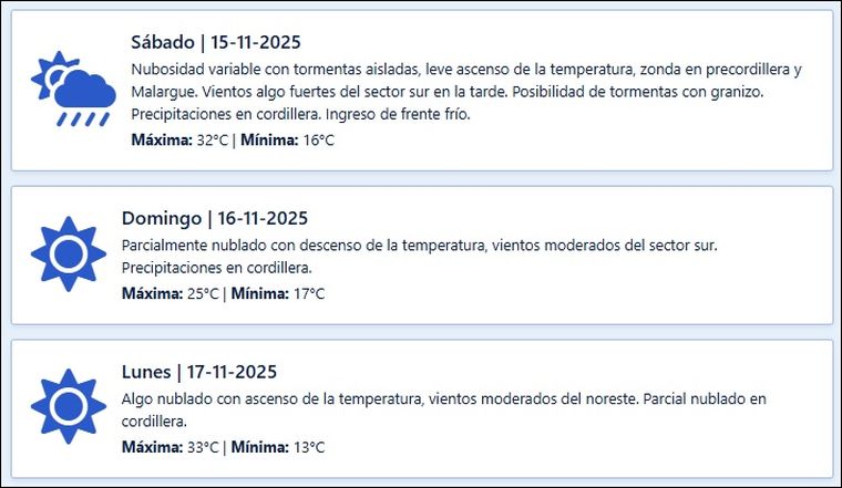 El pronóstico extendido de Contingencias Climáticas para los próximos días en Mendoza. El pronóstico extendido de Contingencias Climáticas para los próximos días en Mendoza.