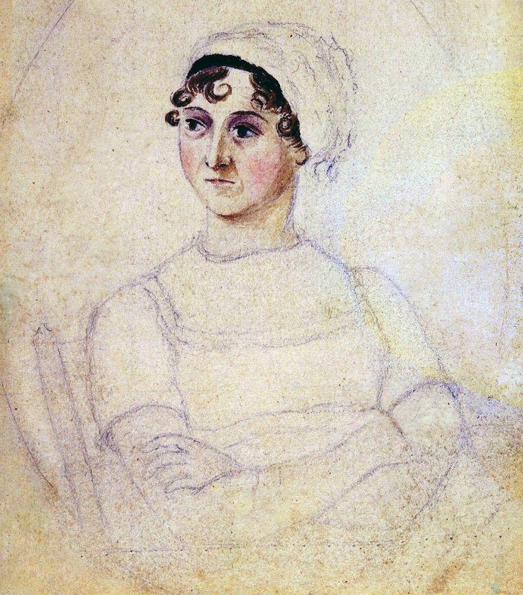Este retrato a lápiz y acuarela de Jane realizado por Cassandra (que se ve aquí coloreado) es la única imagen autenticada de la novelista.