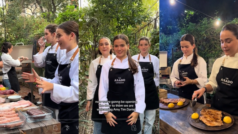 Las jóvenes dan clases de asado a turistas Foto: TikTok
