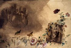 Hugo tuvo una obsesión de toda la vida con los castillos. Este "El Castillo del Ángel", c. 1863, es uno de muchos, con torres y agujas góticas; en colinas o junto a lagos; de cuento de hadas y de pesadilla; reales y soñados.