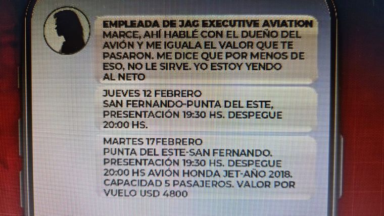 Las conversaciones entre la secretaria del piloto y el amigo de Adorni, Marcelo Grandio. Las conversaciones entre la secretaria del piloto y el amigo de Adorni, Marcelo Grandio.