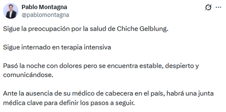 Las novedades sobre el estado de salud de Chiche Gelblung. Las novedades sobre el estado de salud de Chiche Gelblung.